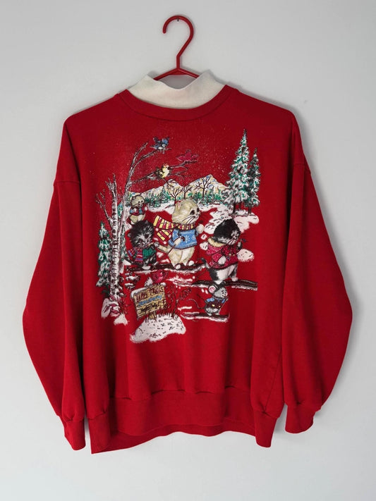 90s vintage red kittens cat christmas graphic pullover sweatshirt – small