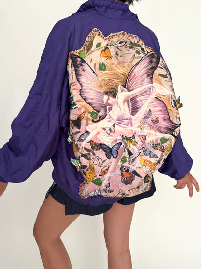 vintage reworked fairy butterfly purple silk bomber jacket - medium | one of a kind whimsical upcycled custom jacket