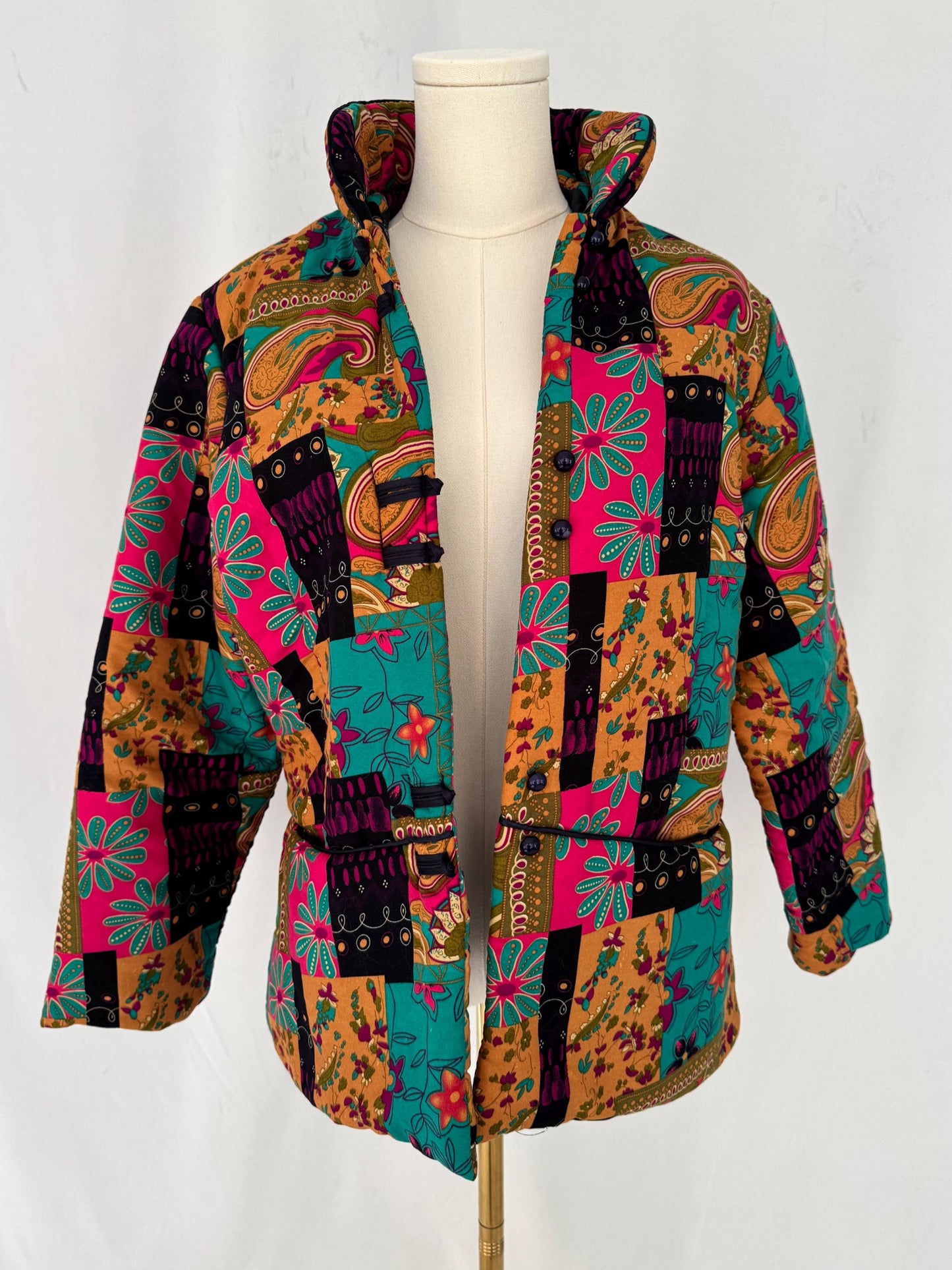 90s vintage multicolor patchwork puffy light jacket