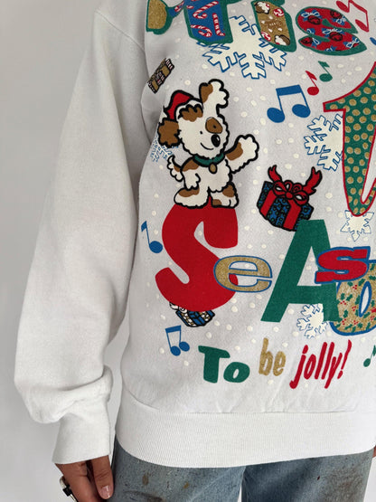 90s vintage festive tis the season holiday graphic pullover sweater – medium