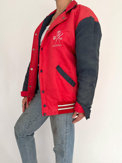 90s vintage red blue spellout puffy bomber jacket