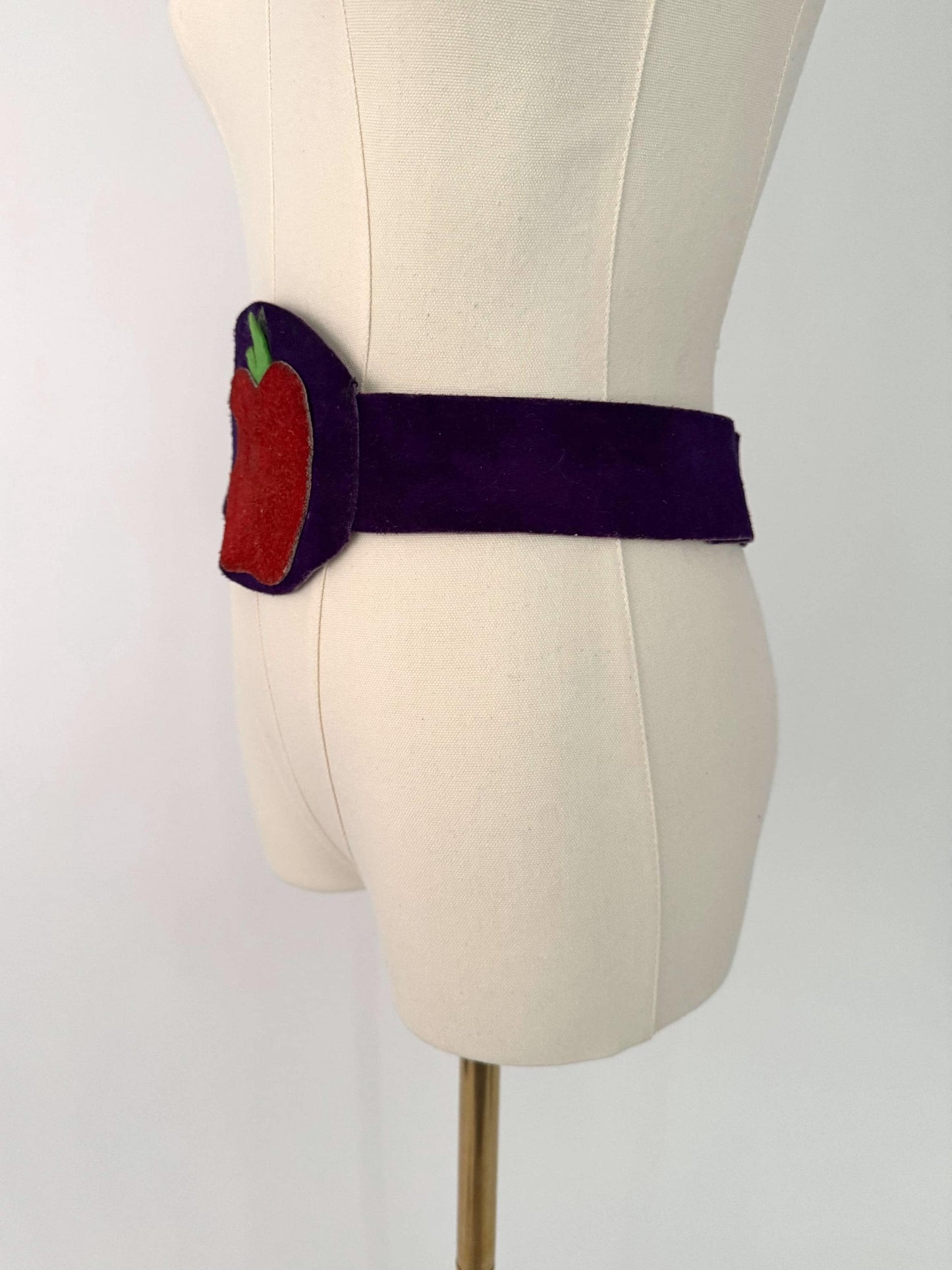 80s vintage purple novelty fruit apple suede wide belt
