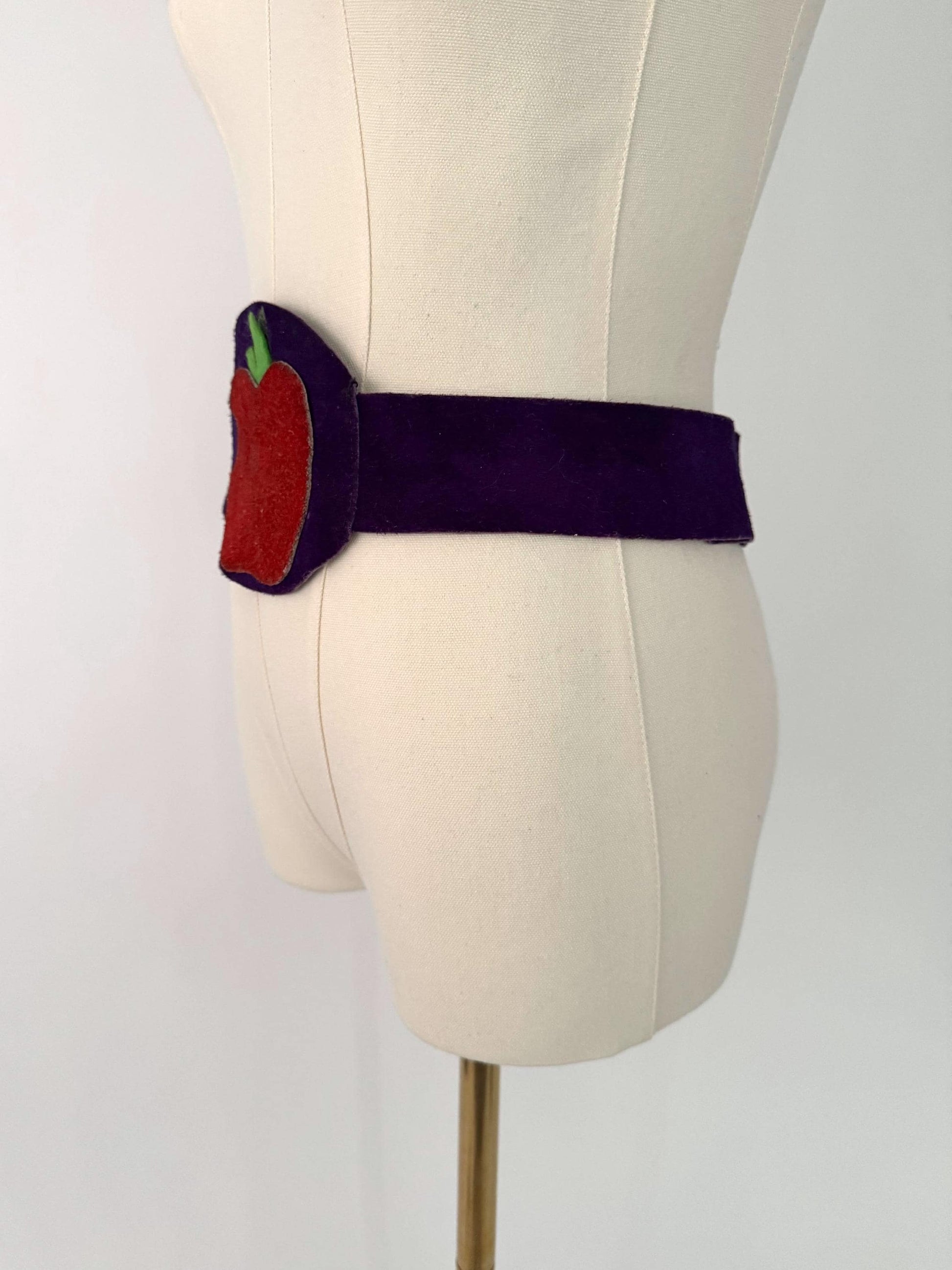 80s vintage purple novelty fruit apple suede wide belt