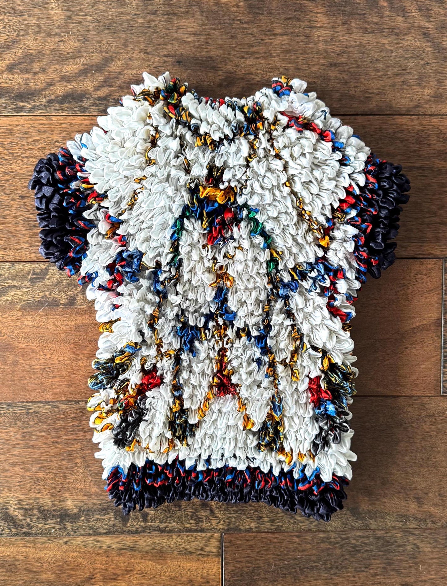 90s vintage multicolor baroque abstract print popcorn crop top
