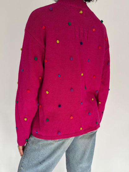 90s vintage pink embroidered ugly christmas long sleeved knit sweater – medium