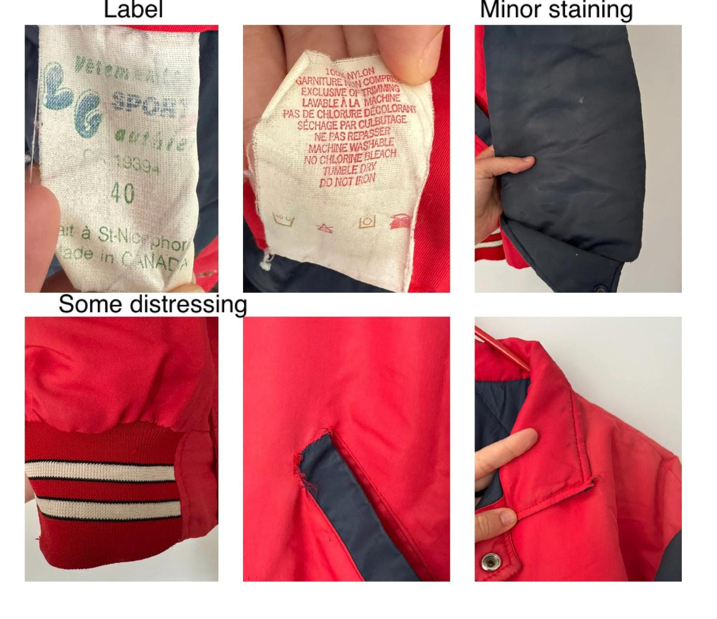 90s vintage red blue spellout puffy bomber jacket