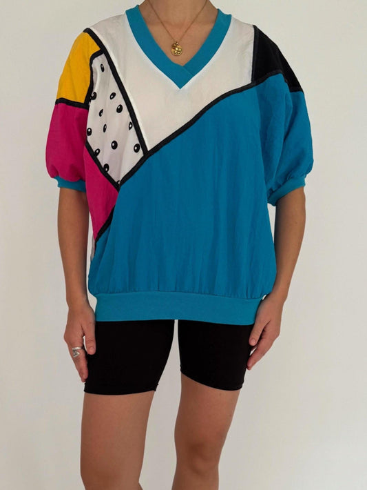 90s vintage multicolor geometric windbreaker shirt