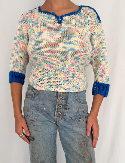 vintage colorful rainbow hand knit cropped sweater 