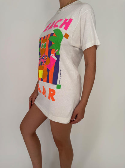80s vintage colorful neon Beach Bear graphic long tee shirt – small | novelty souvenir cotton top