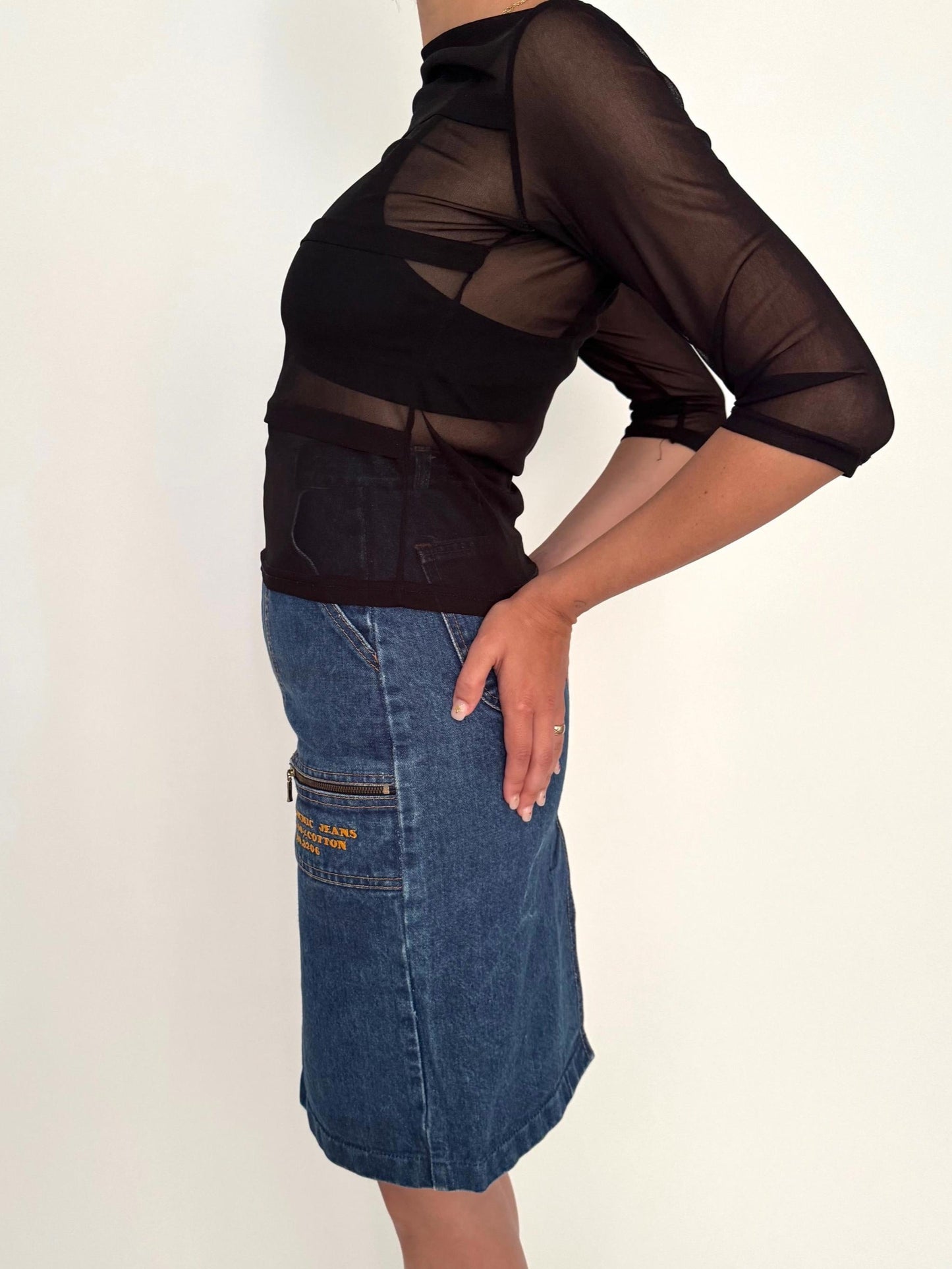 90s vintage black sheer mesh see through blouse – small | grunge rave club kid party mesh high neck shirt