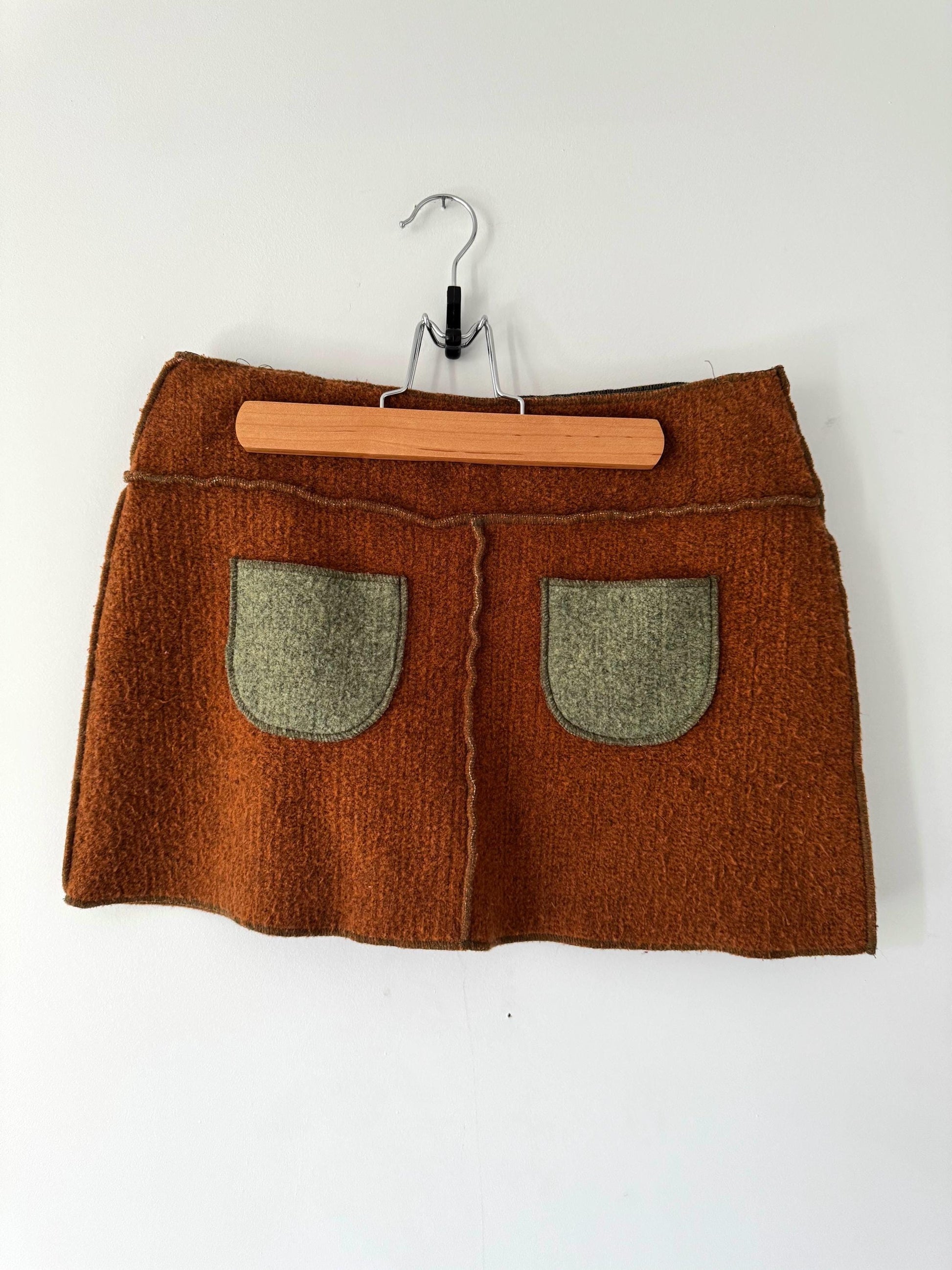 y2k vintage brown green boho fairy felted mini skirt