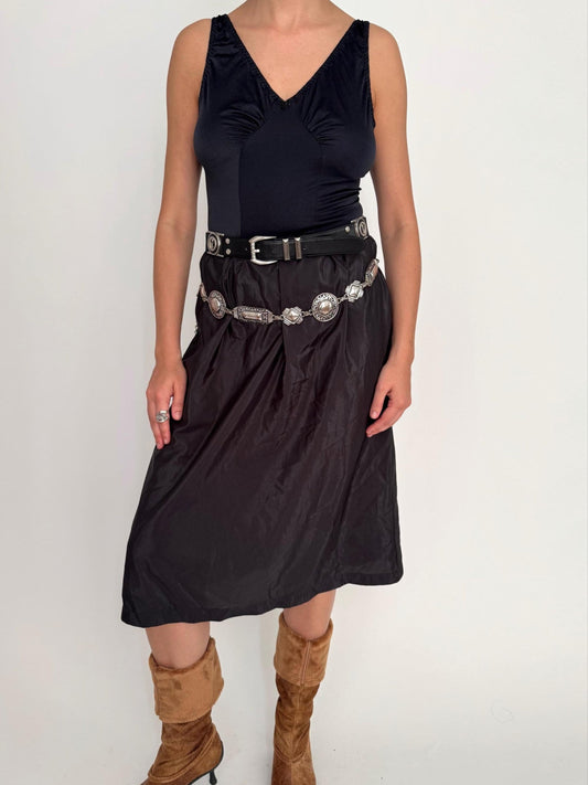 70s vintage black Olga midi slip dress with satin skirt 