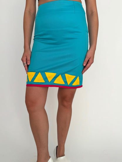 vintage handmade colorful geometric abstract print mini pencil skirt 