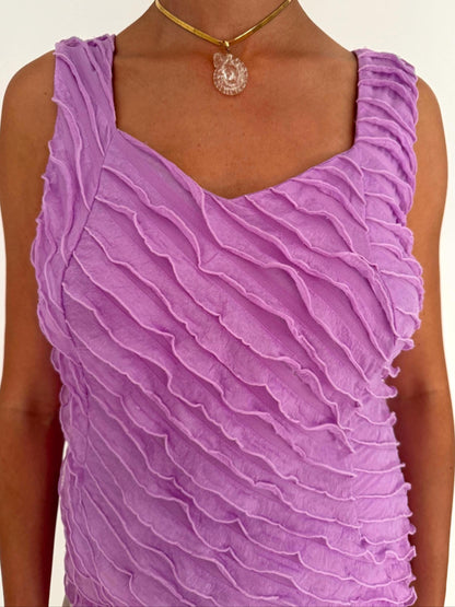 90s vintage purple ruffled tank top – medium large | cute frilly coquette romantic stretch sleeveless shirt