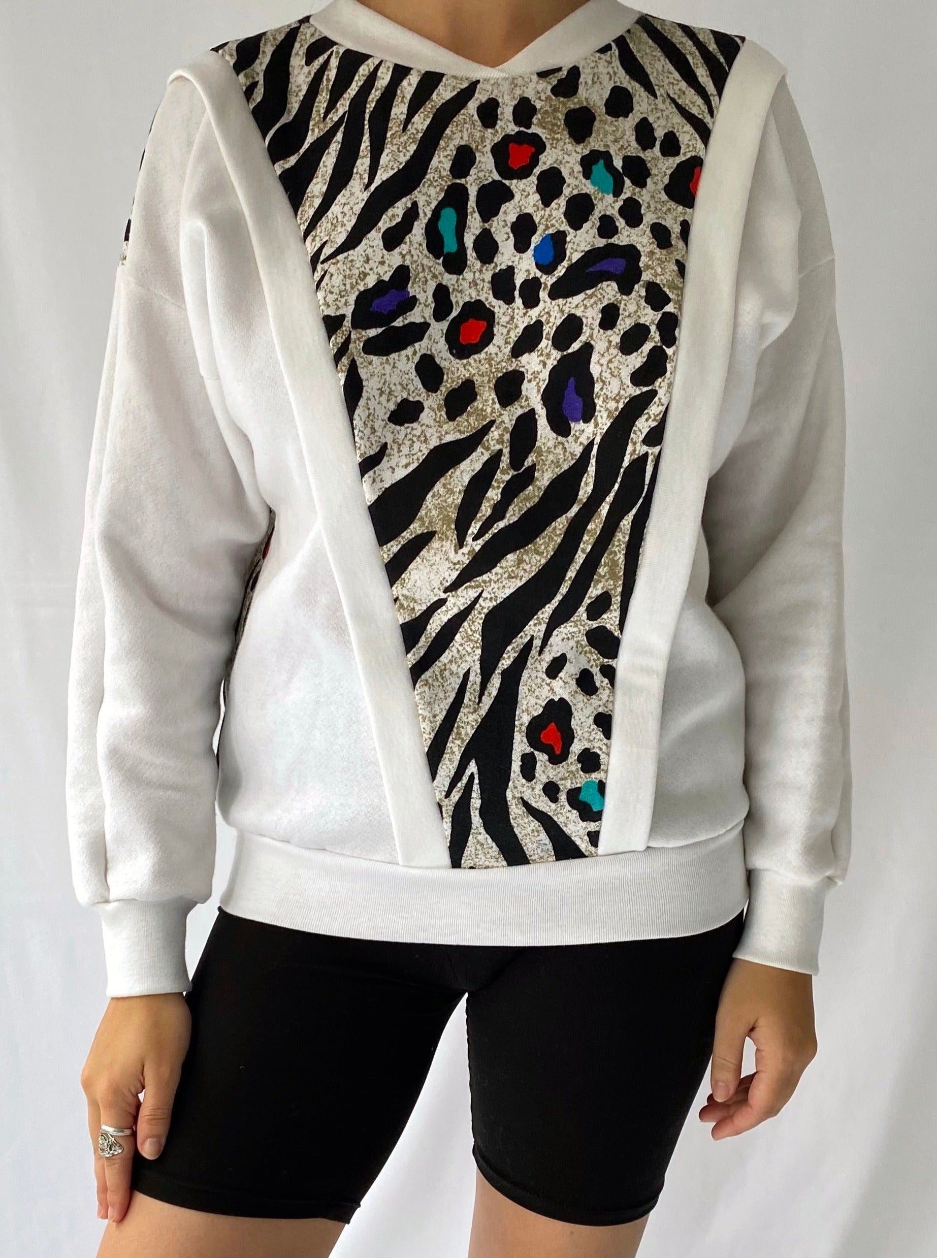 80s vintage rainbow tiger stripe leopard animal print pullover sweater