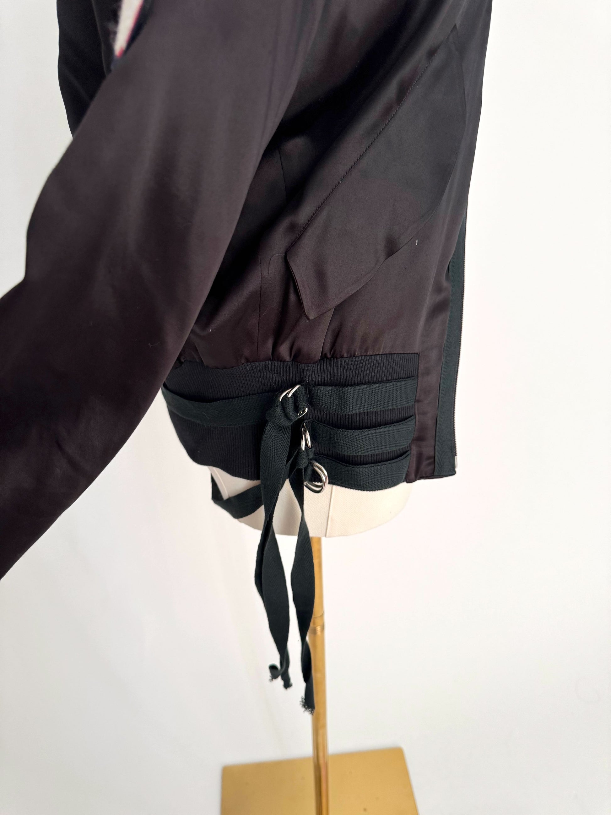 90s vintage black embellished silky zip up bomber jacket