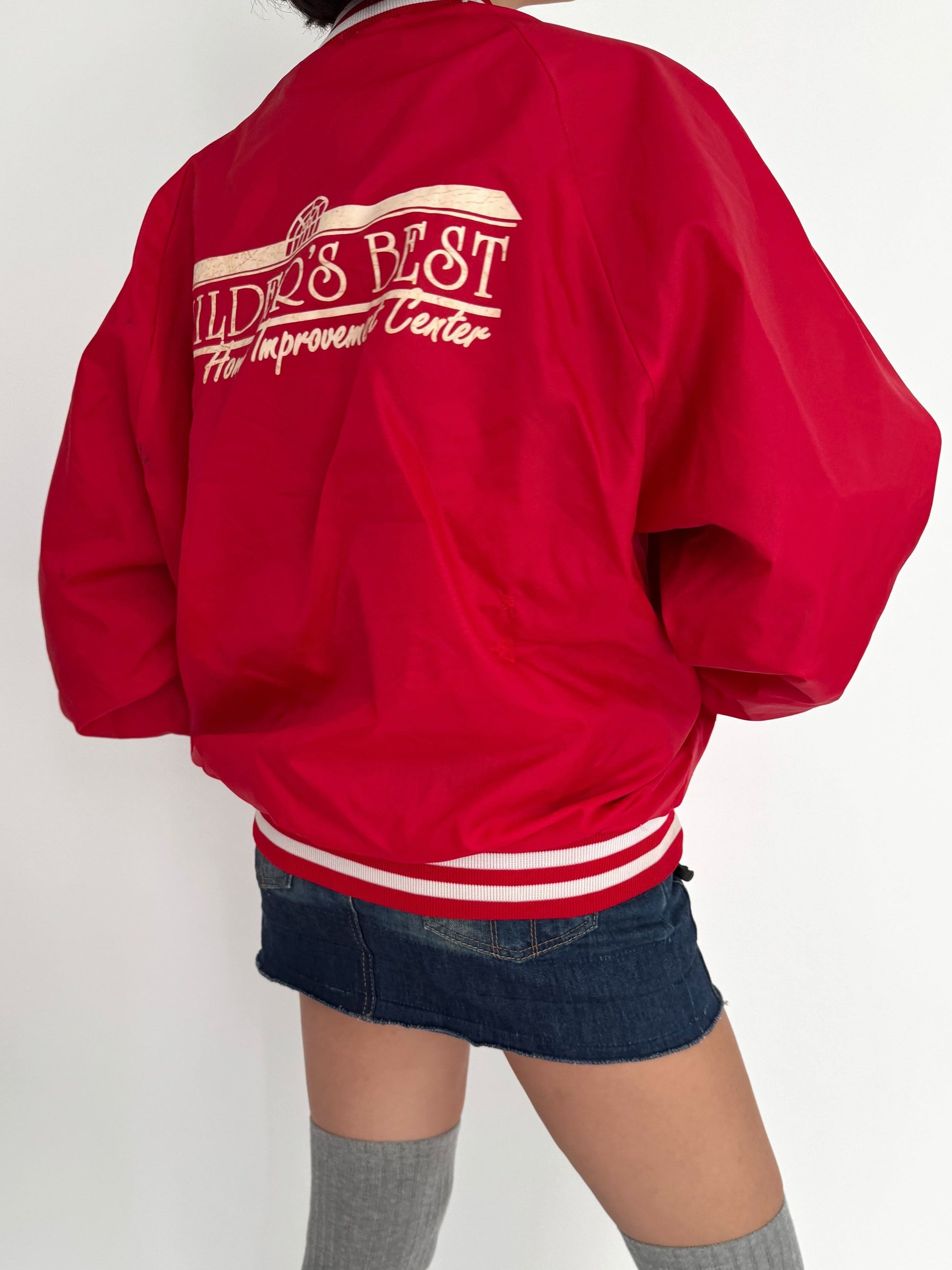 90s vintage red Builders Best bomber jacket 