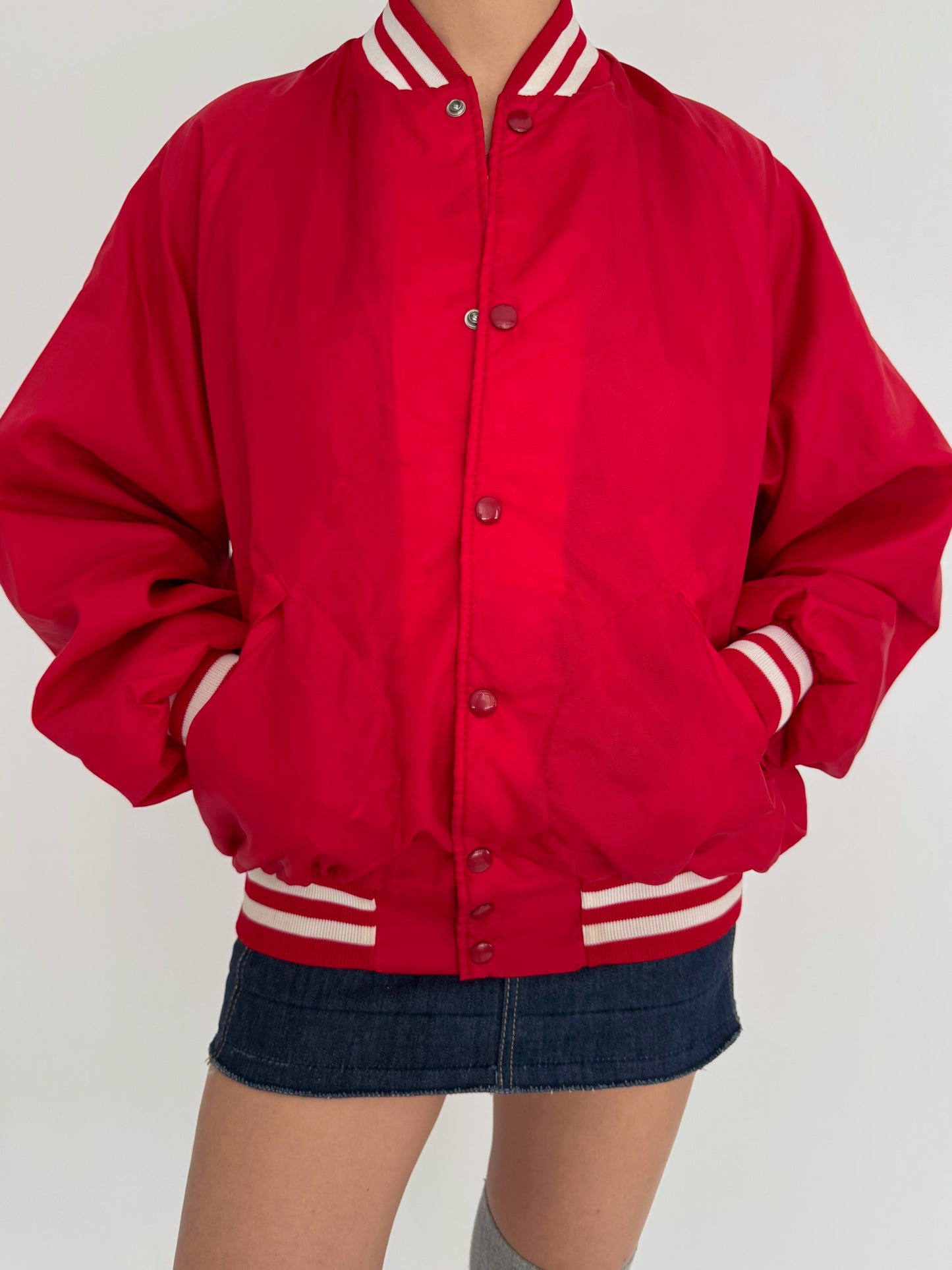 90s vintage red Builders Best bomber jacket 