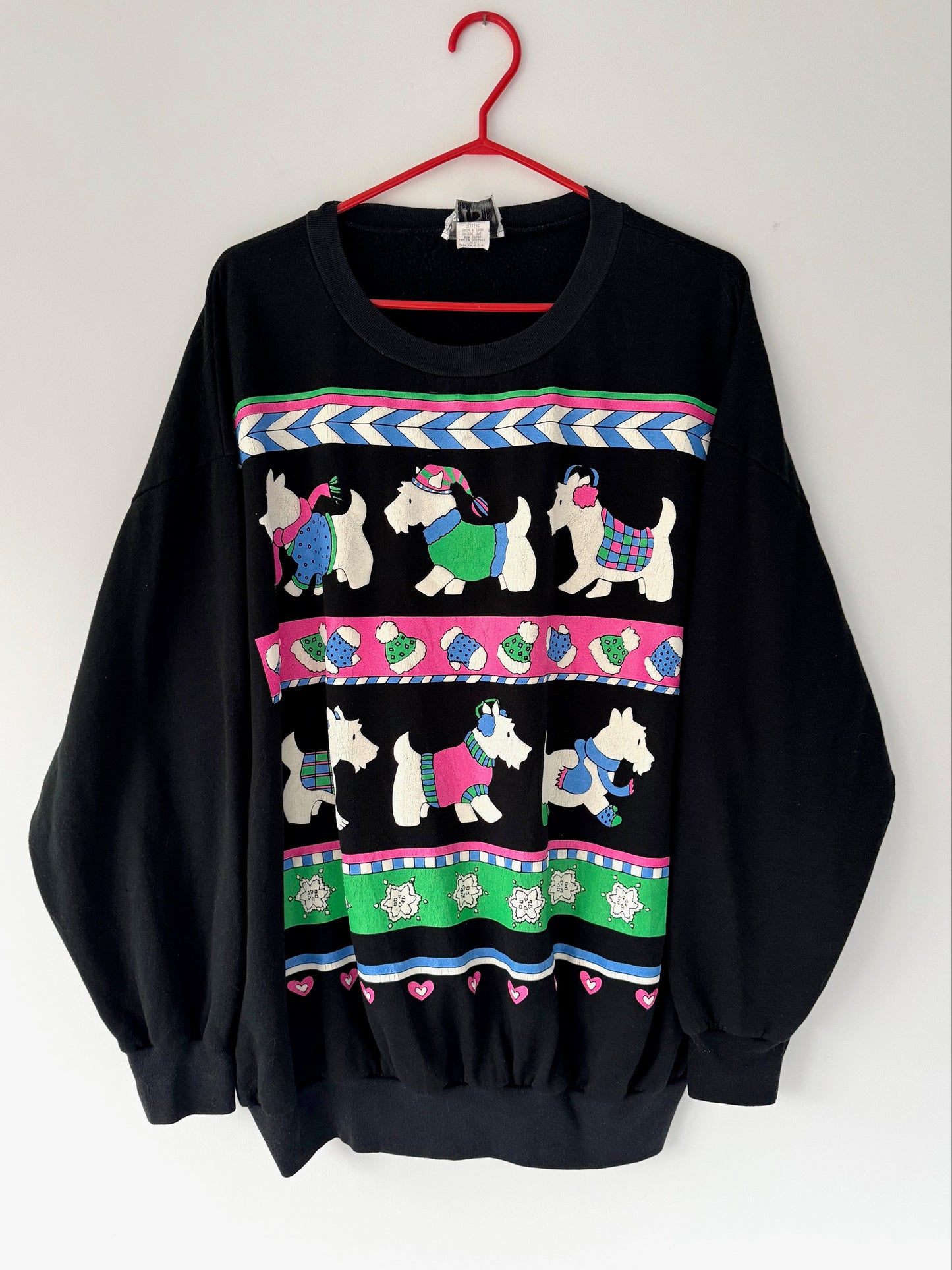 80s vintage black scottish terrier dog winter graphic pullover sweatshirt – extra large 2XL 3XL