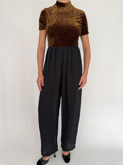 90s vintage animal print velvet pant jumpsuit