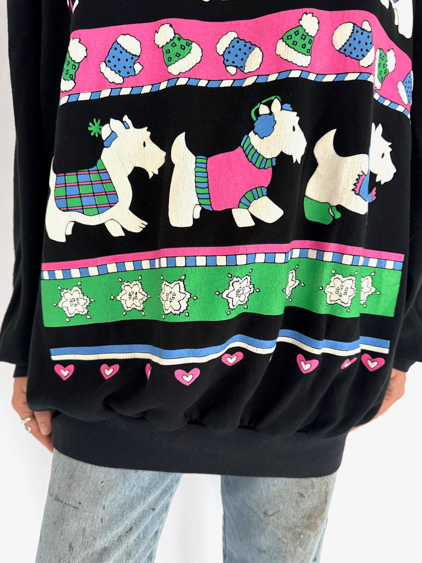 80s vintage black scottish terrier dog winter graphic pullover sweatshirt – extra large 2XL 3XL