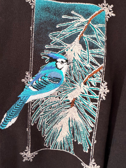 90s vintage blue jay bird nature graphic pullover sweatshirt – large