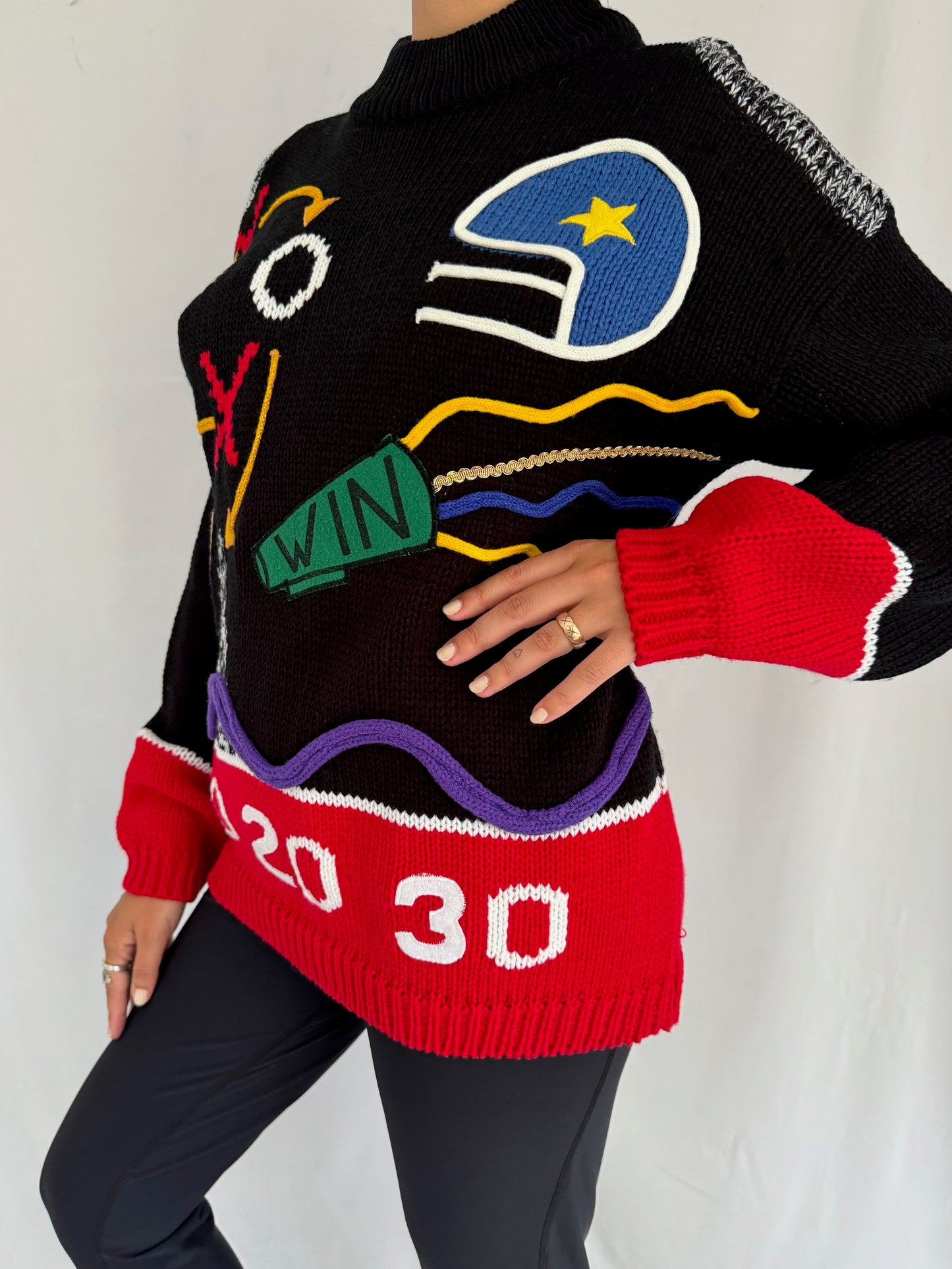 80s vintage multicolor funky abstract print knit sweater