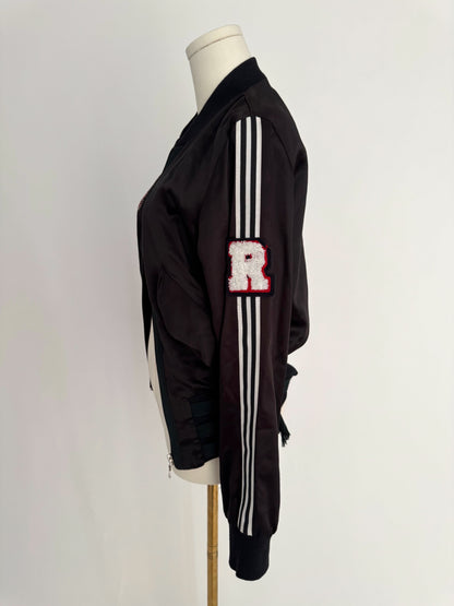 90s vintage black embellished silky zip up bomber jacket