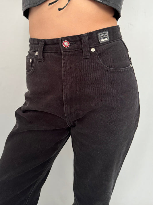 90s vintage versace jeans couture black denim jeans – 26” waist | classic high waist rise tapered mom pants