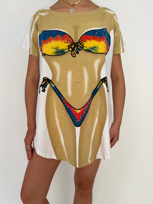 90s vintage bikini body graphic beach tee shirt dress – one size | LA imprints novelty vacation cover up